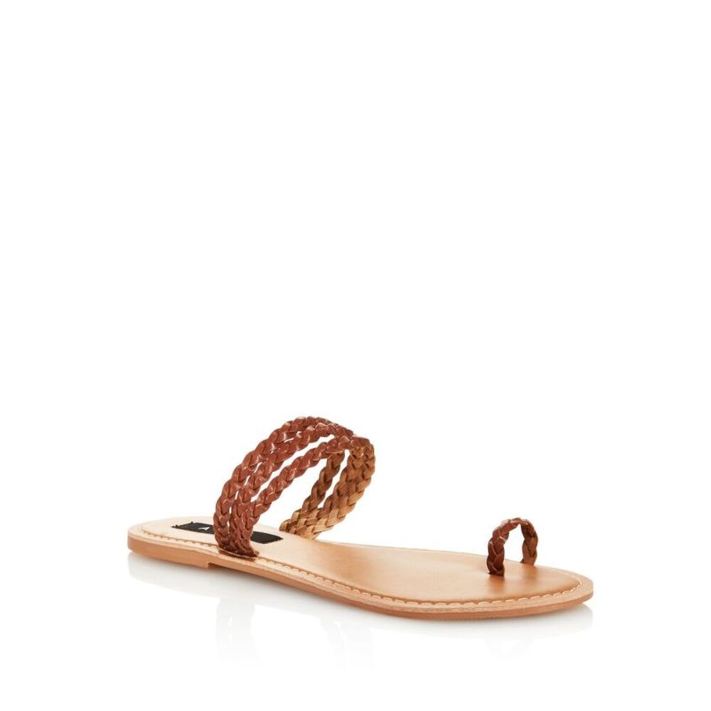 AQUA Womens Brown Braided Slay Open Toe Slip On Leather Gladiator Sandles 6.5